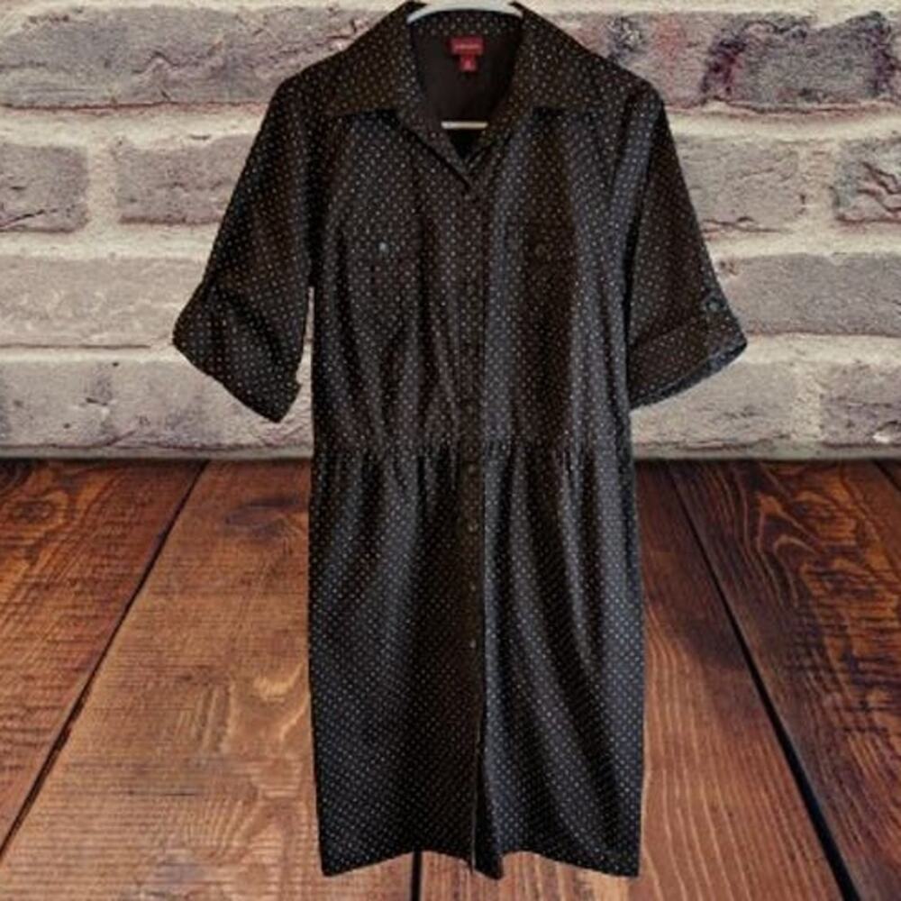 Merona Medium short sleeve brown w/white polka dots cotton blend button down.
